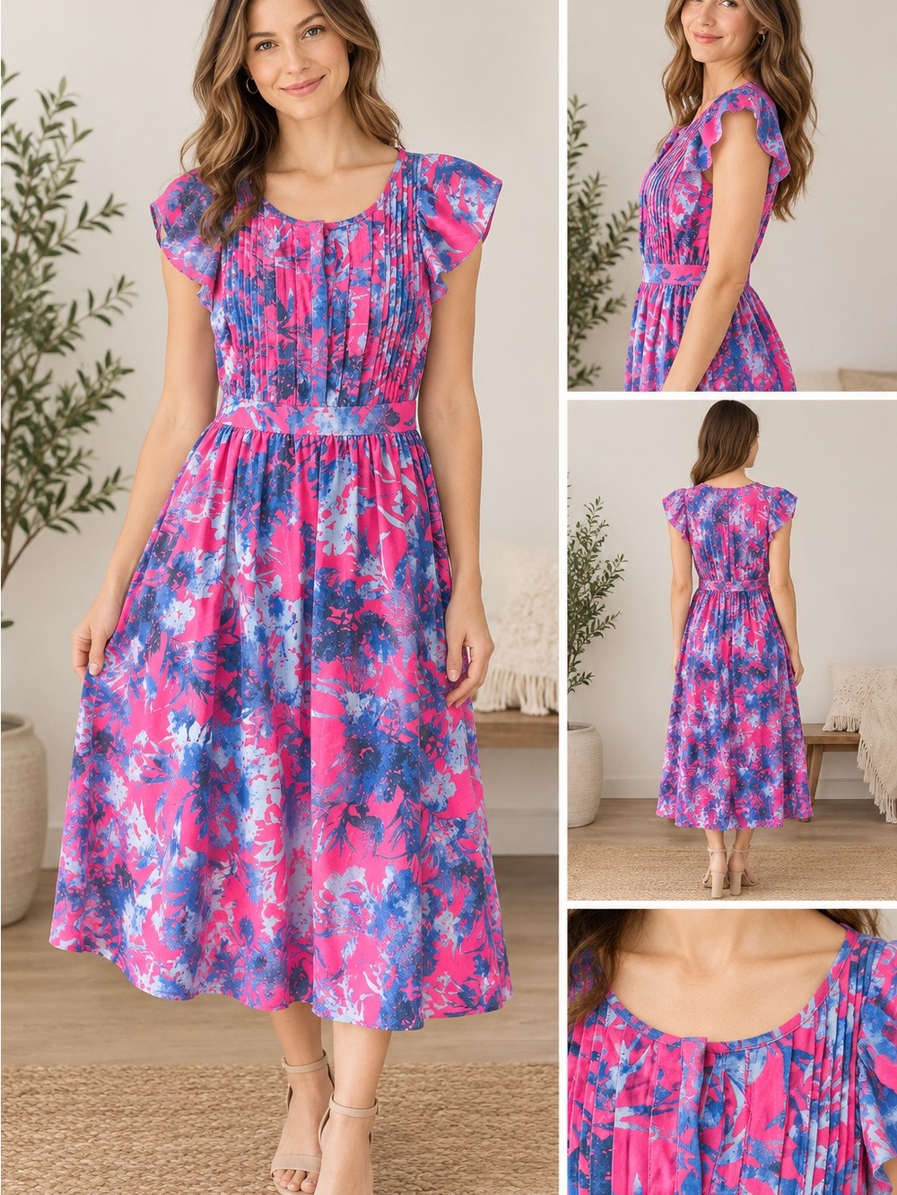Banana Republic Pink & Blue Floral Midi Dress